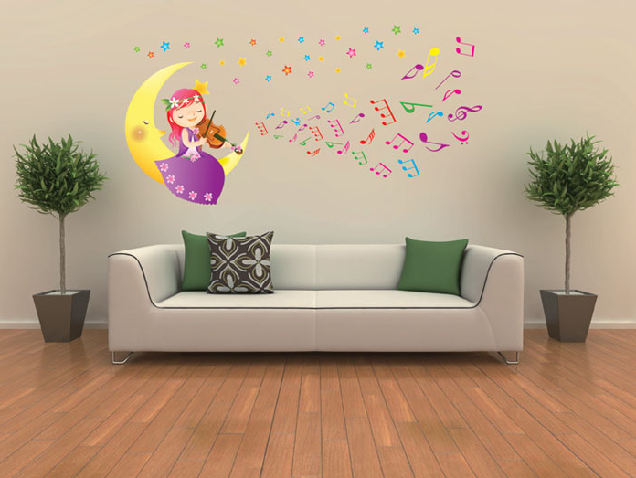 Decal dán tường bé học nhạc size nhỏ